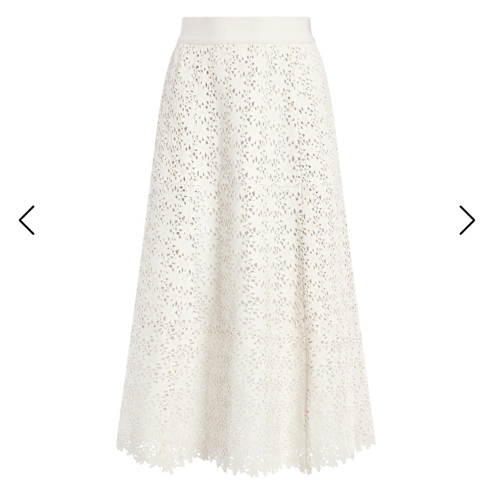 Alice + Olivia sosie leather midi flare skirt in cream